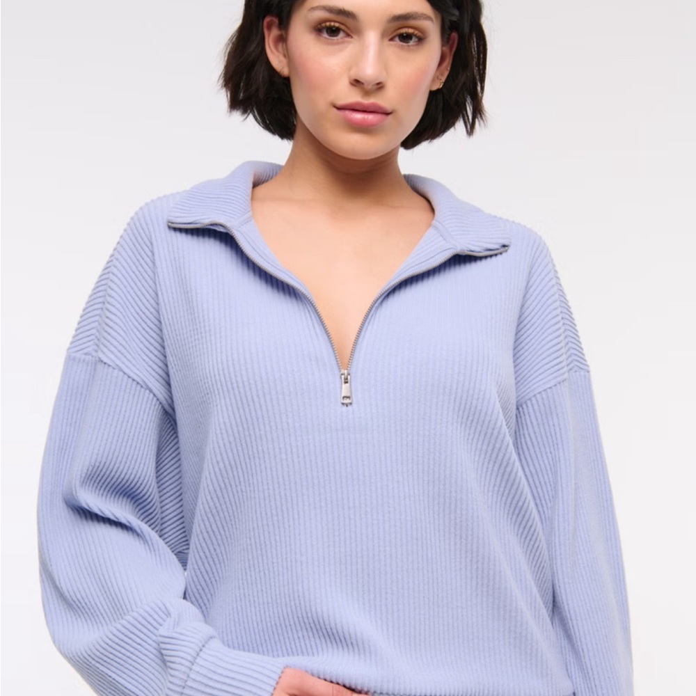 Abercrombie Blue Ribbed Half-Zip Sweater